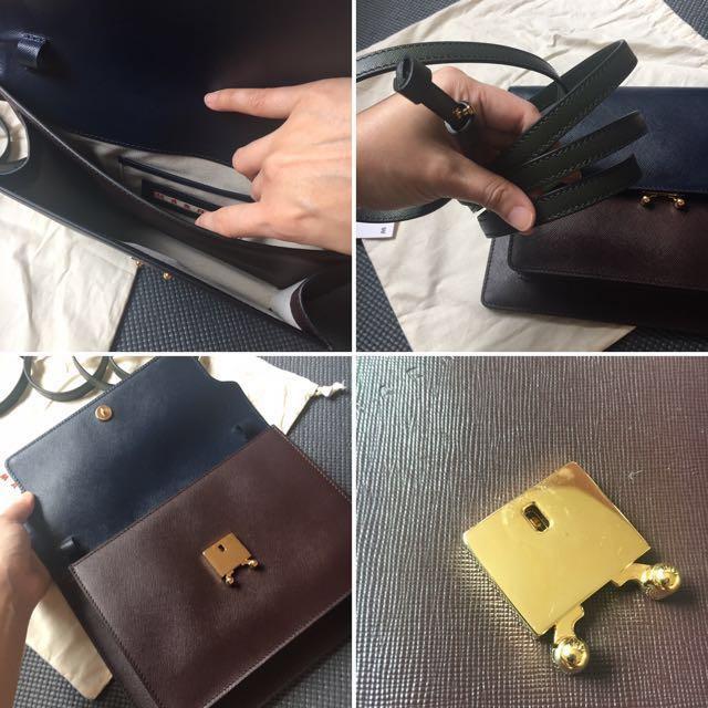 MARNI Trunk Bag Pouchette in Night Blue Burgundy Luxury Bags