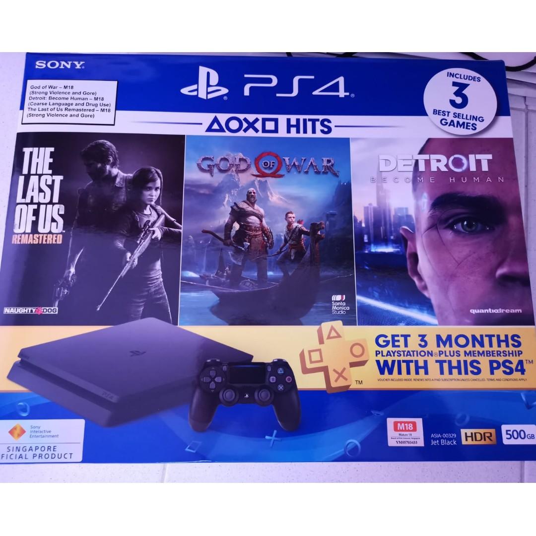 PS4 Hits Bundle 500GB bundle with 3 games God of war Detroit Last of Us