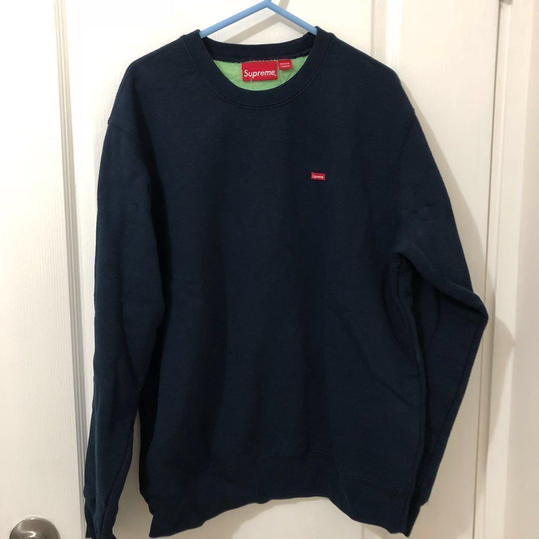 Supreme small box contrast crewneck navy x green, 男裝, 外套及戶外