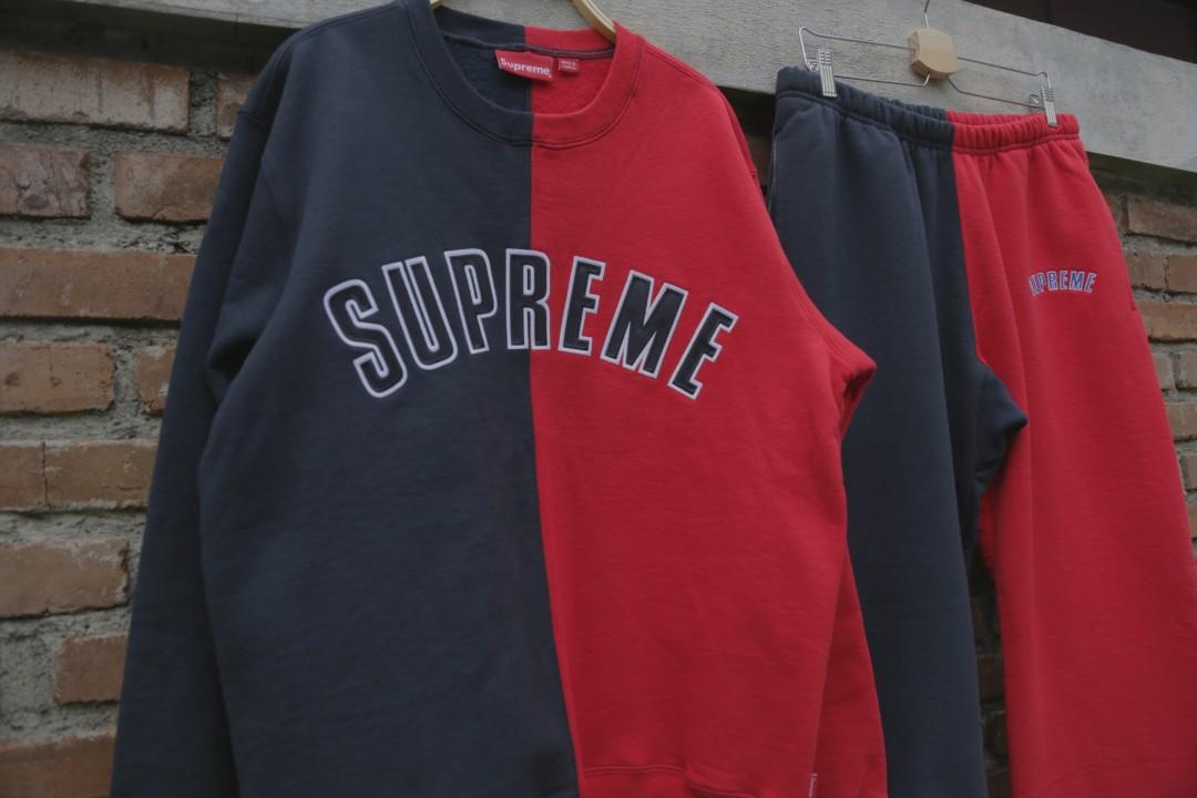 Supreme Split Track Pants and Crewneck Men s Fashion Tops Sets