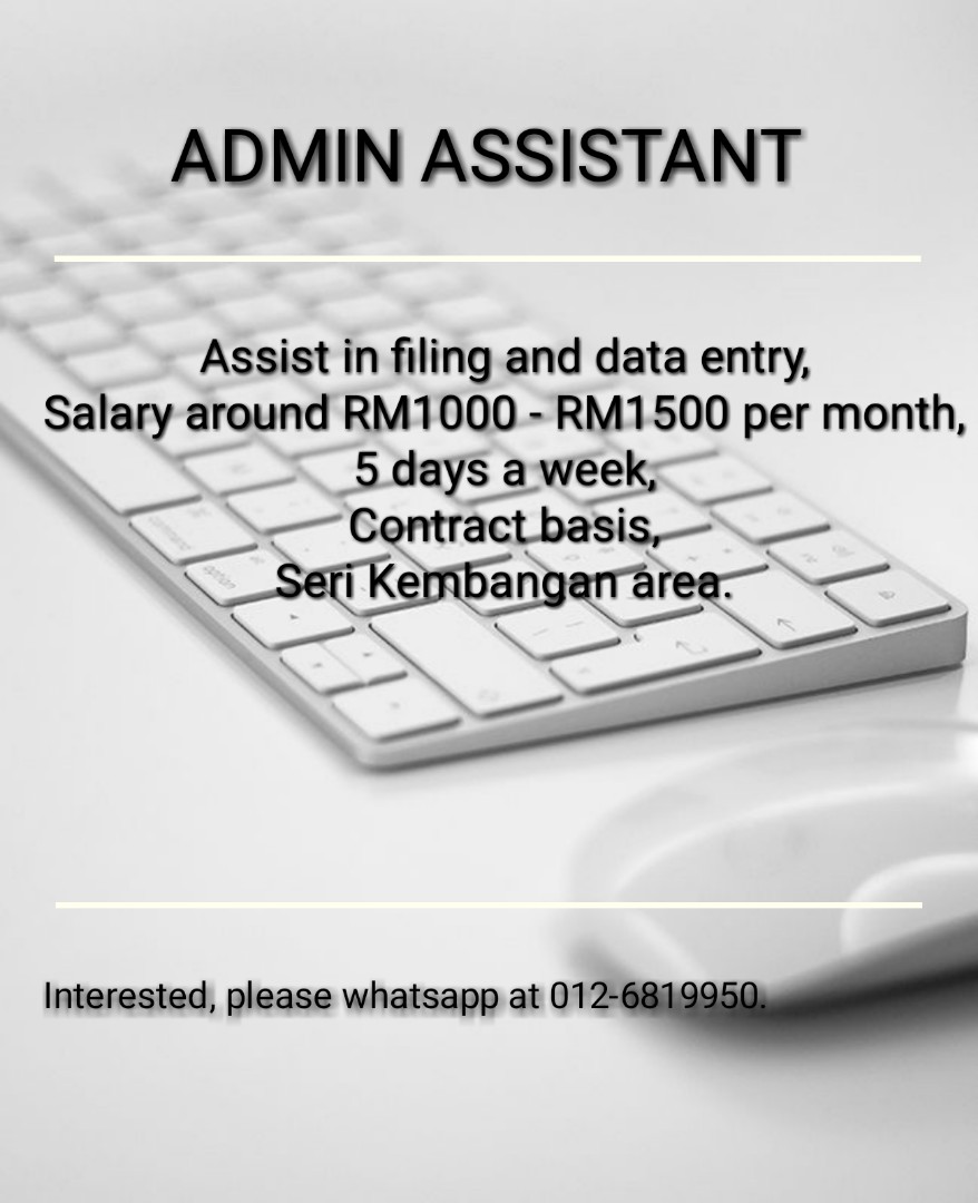 Vacancy Admin Assistant Jobs Full Time Admin Office Finance On Carousell