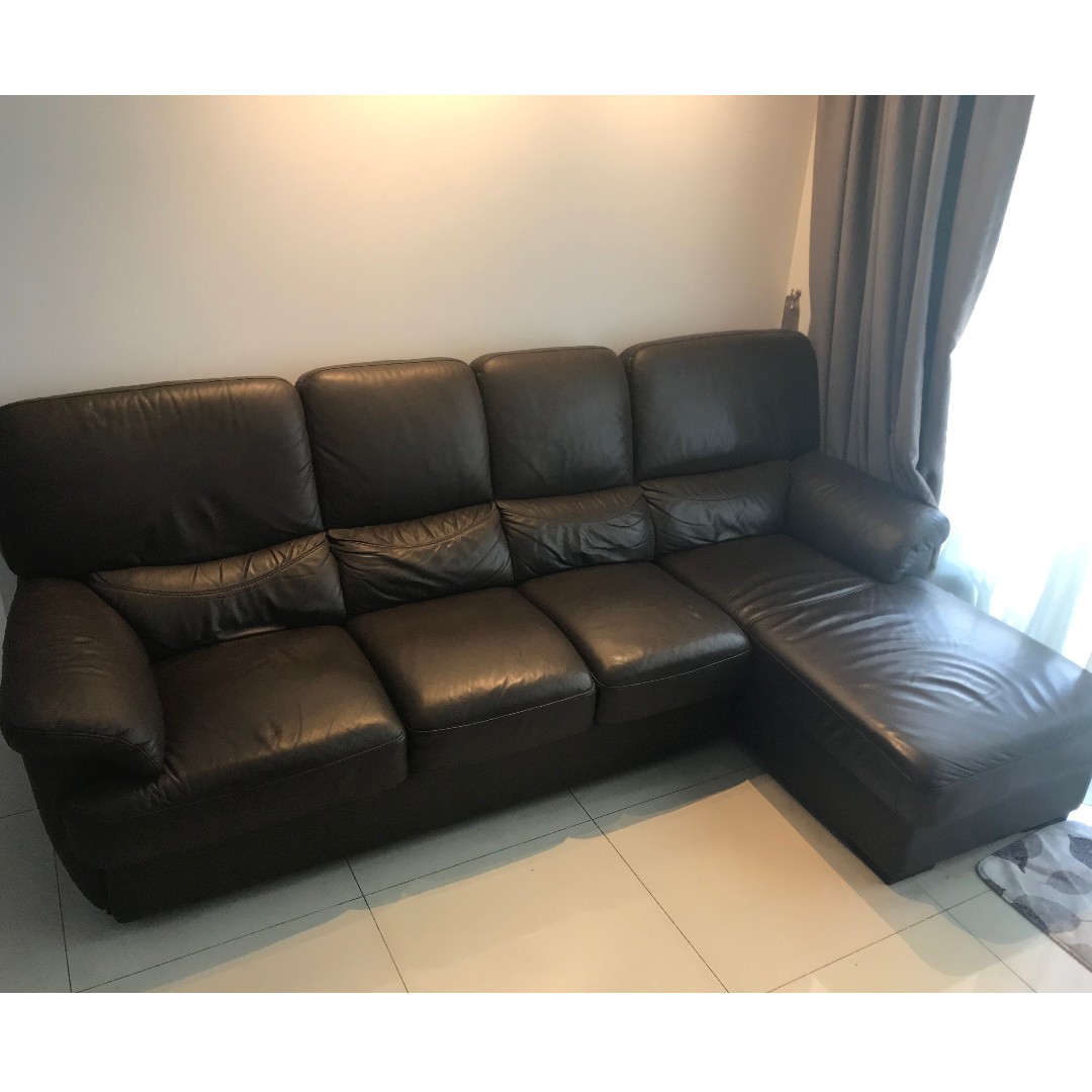 4 seater l on sale shape leather sofa