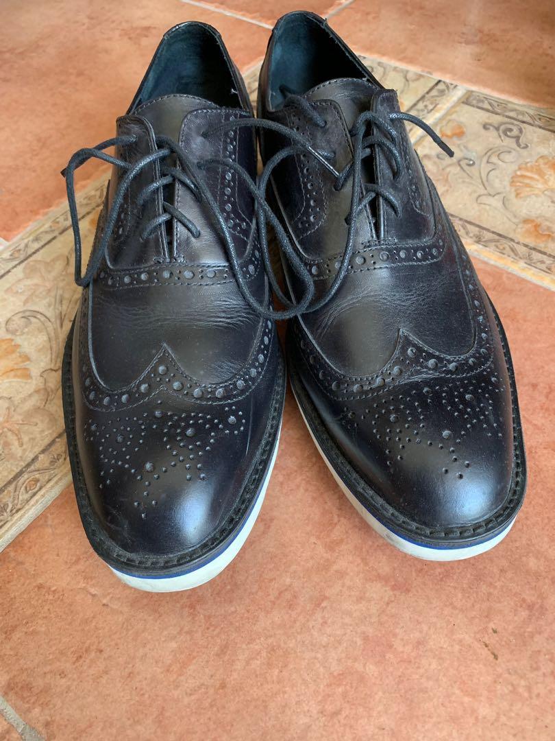 Black Leather Shoes Wingtip Rubber Sole 