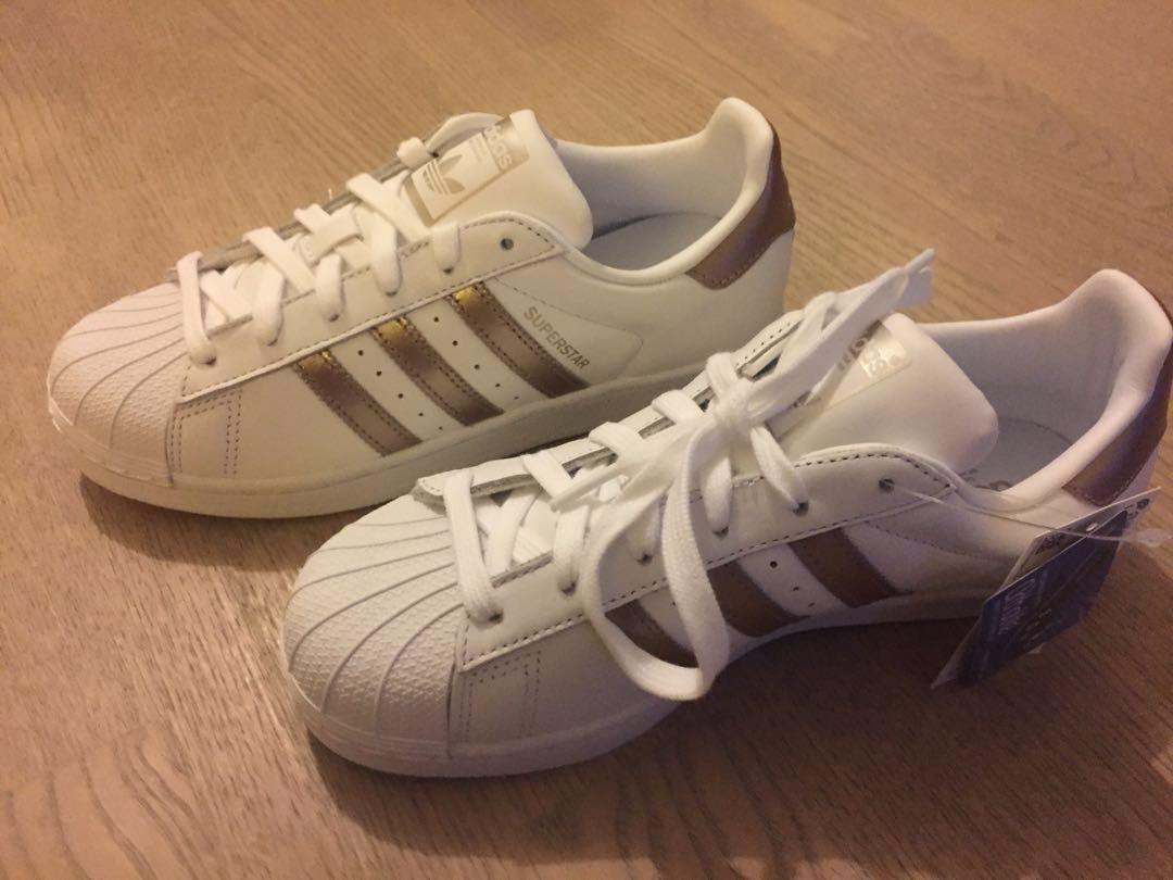 BRAND NEW Adidas Originals Women Superstar white with metallic gold stripes US 6.5 size Carousell