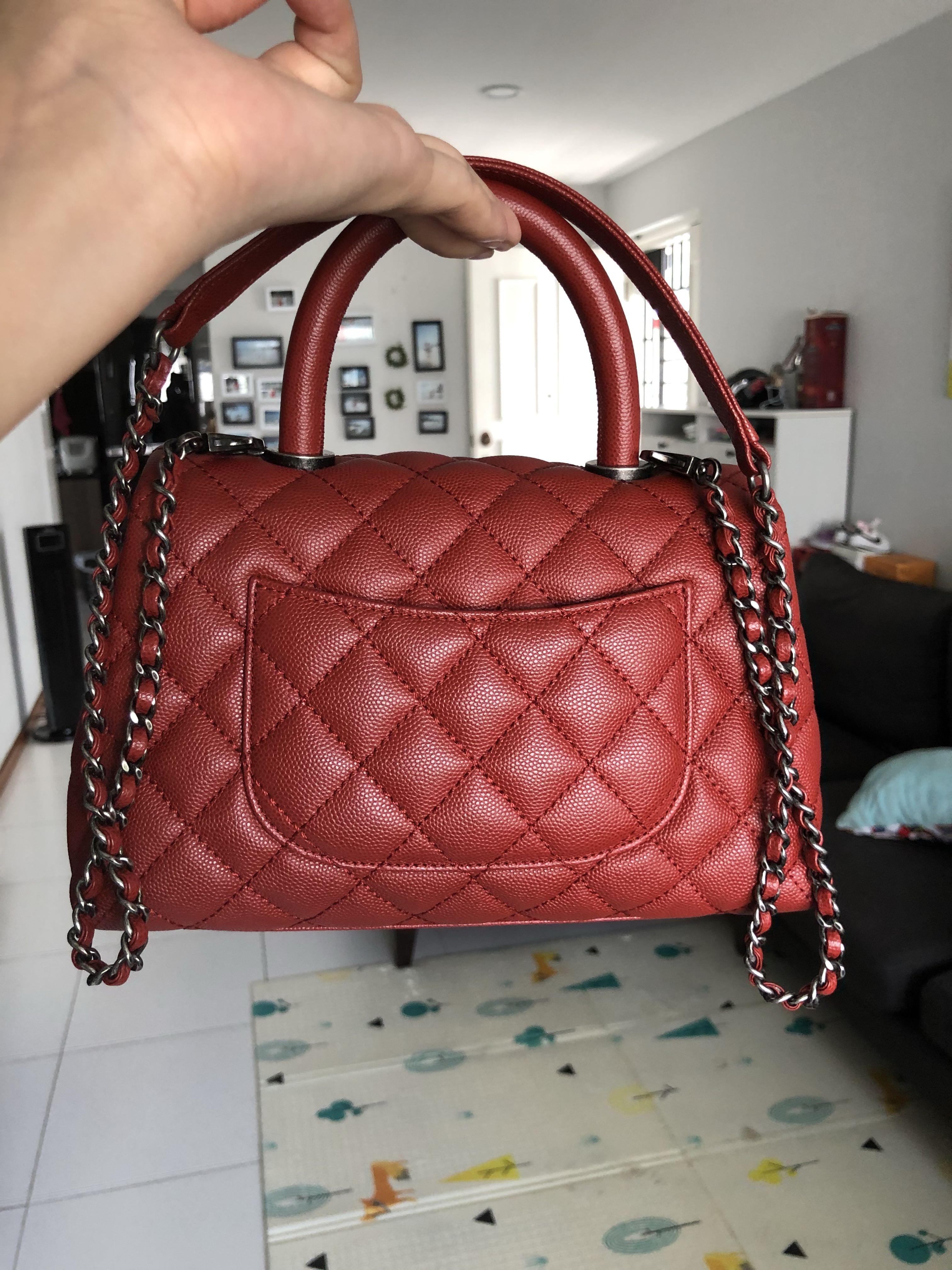 Chanel Coco Handle mini dark red caviar, Luxury, Bags & Wallets on Carousell