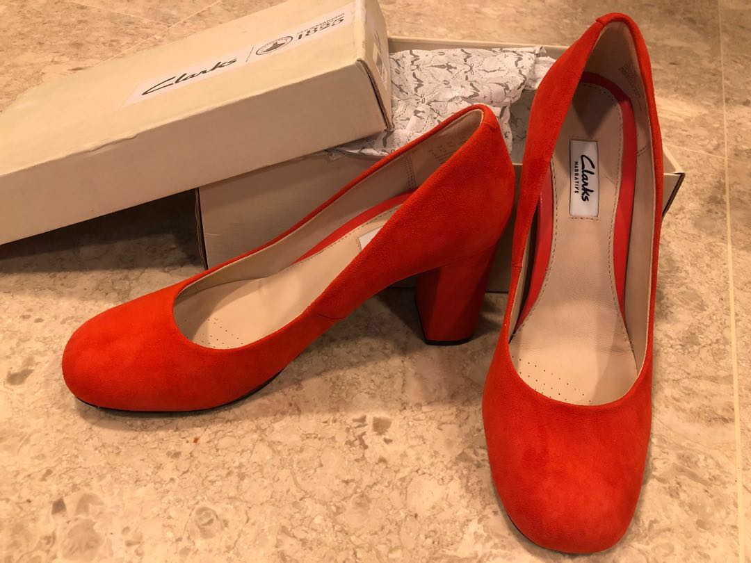 Clarks orange heels, Women's Fashion 