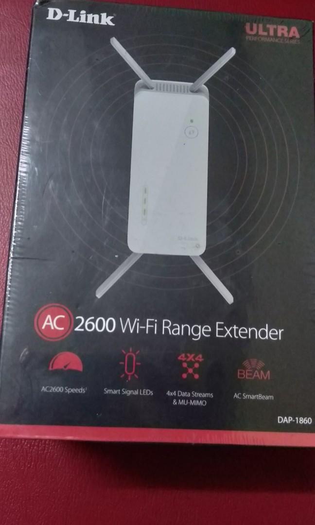 Dap-1860 AC2700 Wifi Extender (Category: Networking) located in Manila. Submitted by nathane (Listing ID 223344302, Image 1). Description: • Wireless AC – High-speed AC2600 wireless connectivity to devices • DualBand Connectivity – Greater flexibility and reduced interference • MU-MIMO Technology – Handles high-bandwidth network traffic on multiple devices at the same time • External Antennas – Adjustable external antennas for maximum range • Sig
