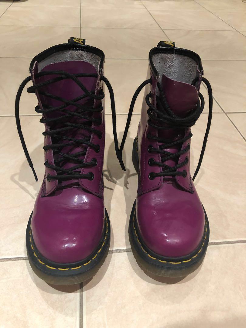 purple doc martens shoes