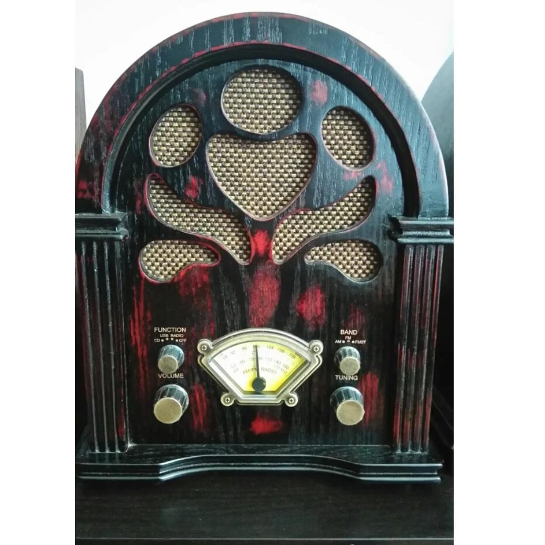 Fm Stereo Am Radio Usb Cd Vintage Retro Style Wooden Cabinet
