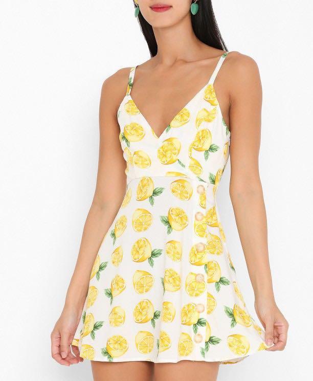Forever 21 lemon print dress Women s Fashion Tops Sleeveless on Carousell