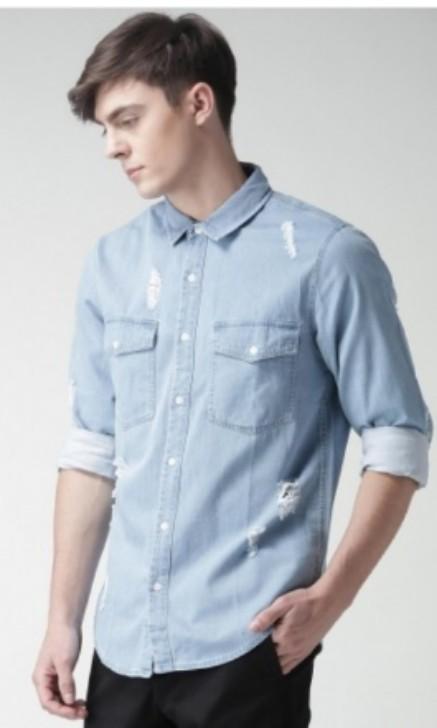 Repriced Forever 21 Men S Stressed Denim Polo Men S Fashion Clothes Tops On Carousell