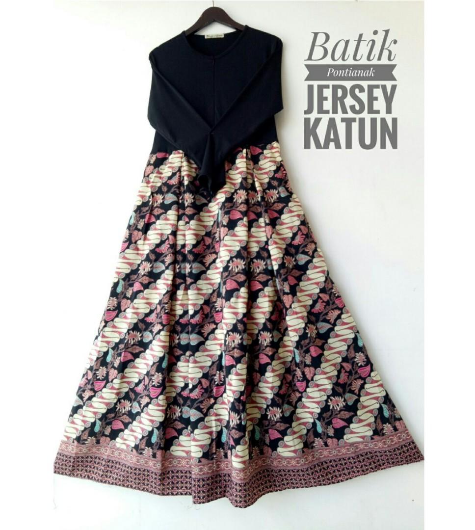 Dress Batik  Kombinasi  Polos  Galeri Busana dan Baju Muslim