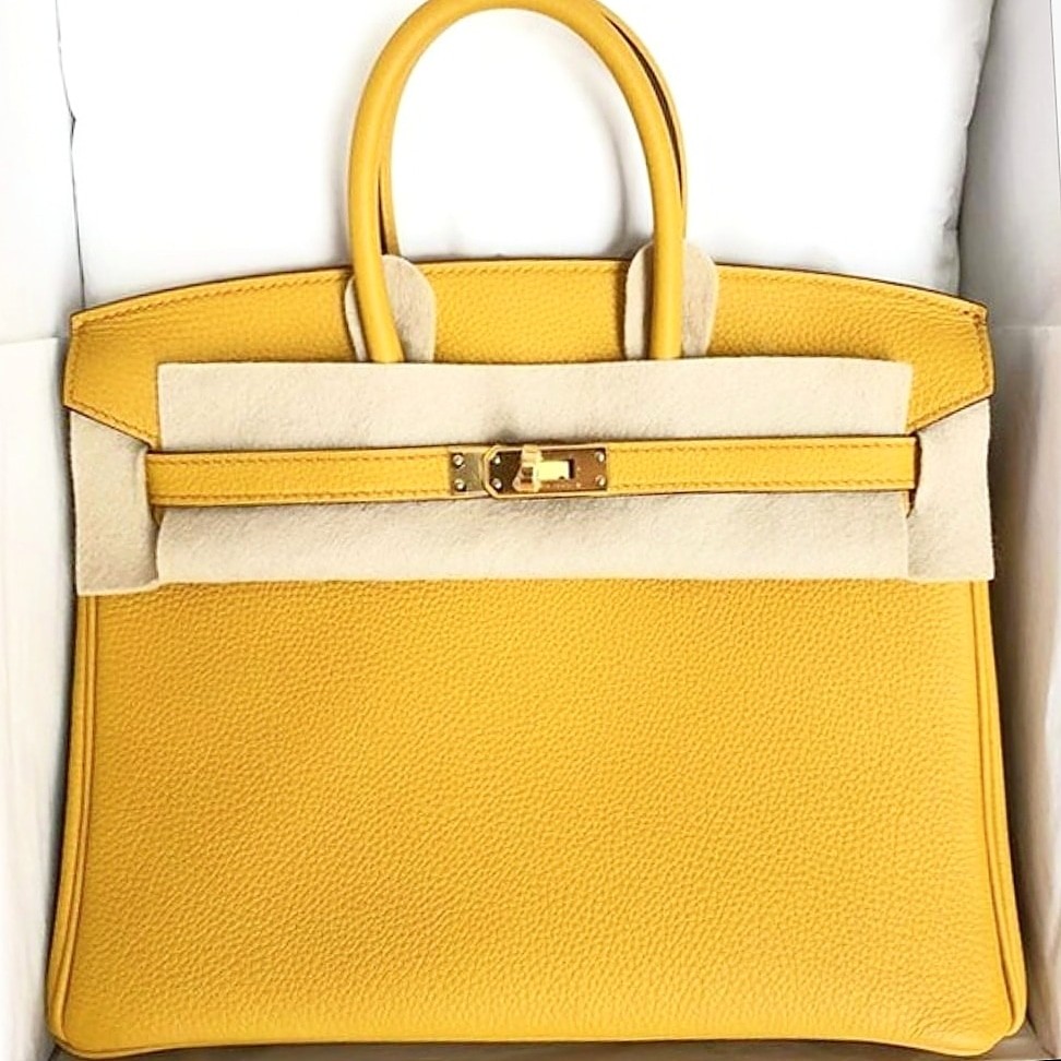 Hermes Birkin bag 25 Jaune ambre Togo leather Gold hardware