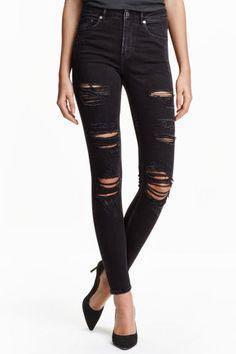 h&m black ripped skinny jeans