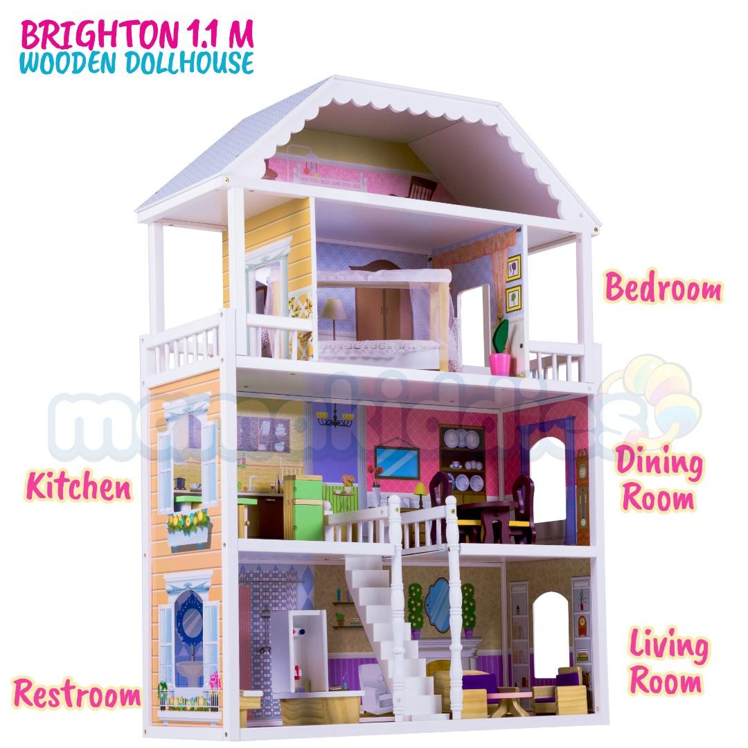 Large wooden discount barbie dollhouse