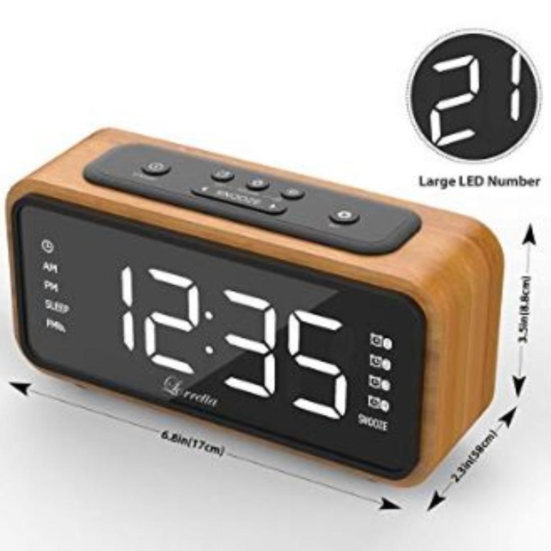 Lorretta Wood Grain Alarm Clocks, Clock FM Radio Alarm Bedside with 4