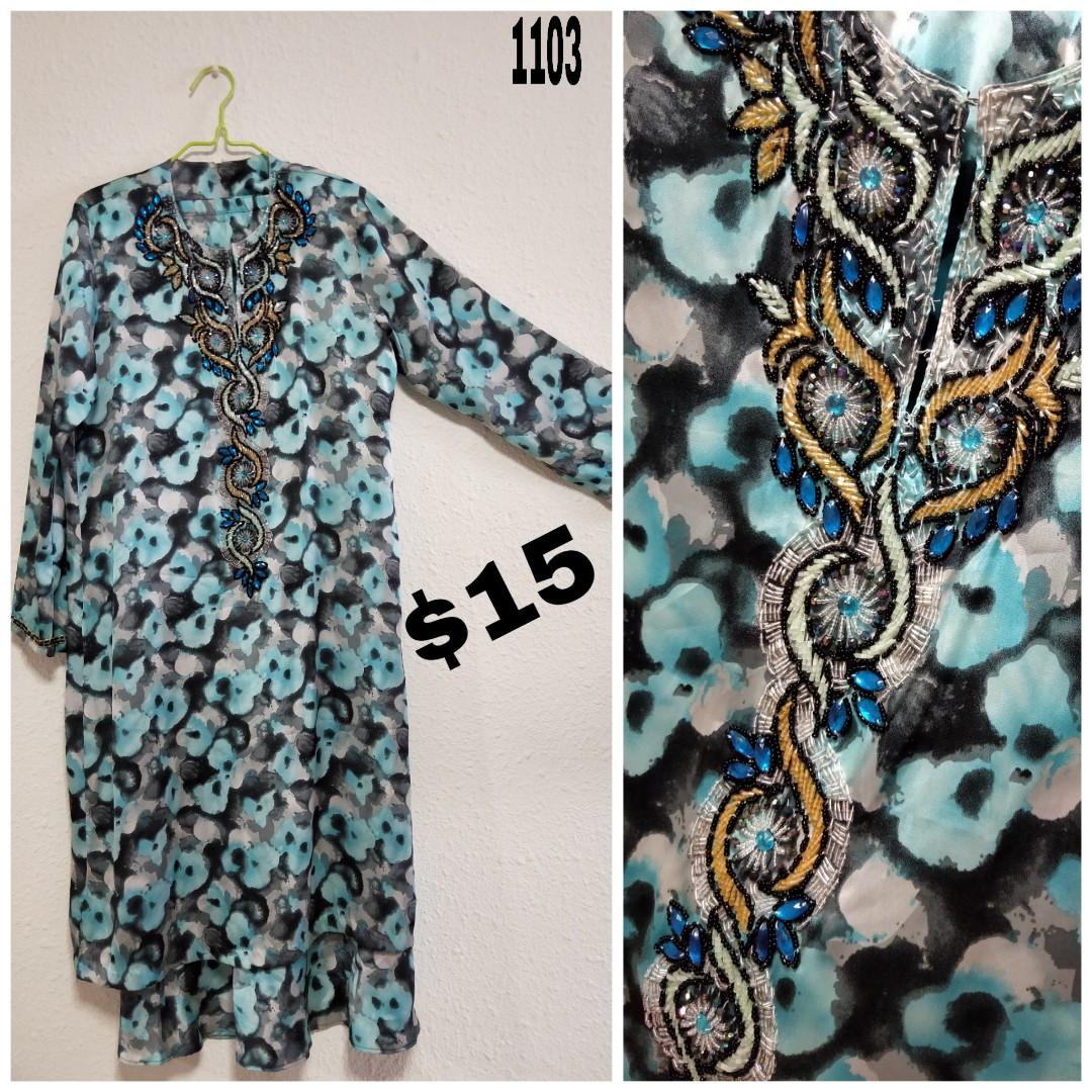 Pink top. Blue Dress vietnam style(Ao Dai). Blue kurung., Women's