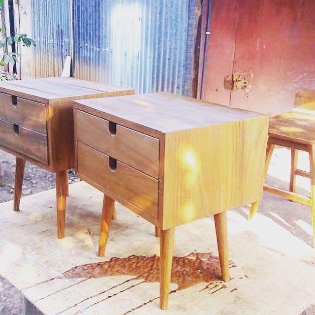 Side Table Kayu Solid Mid Century Kayu Meja Samping Bed Home