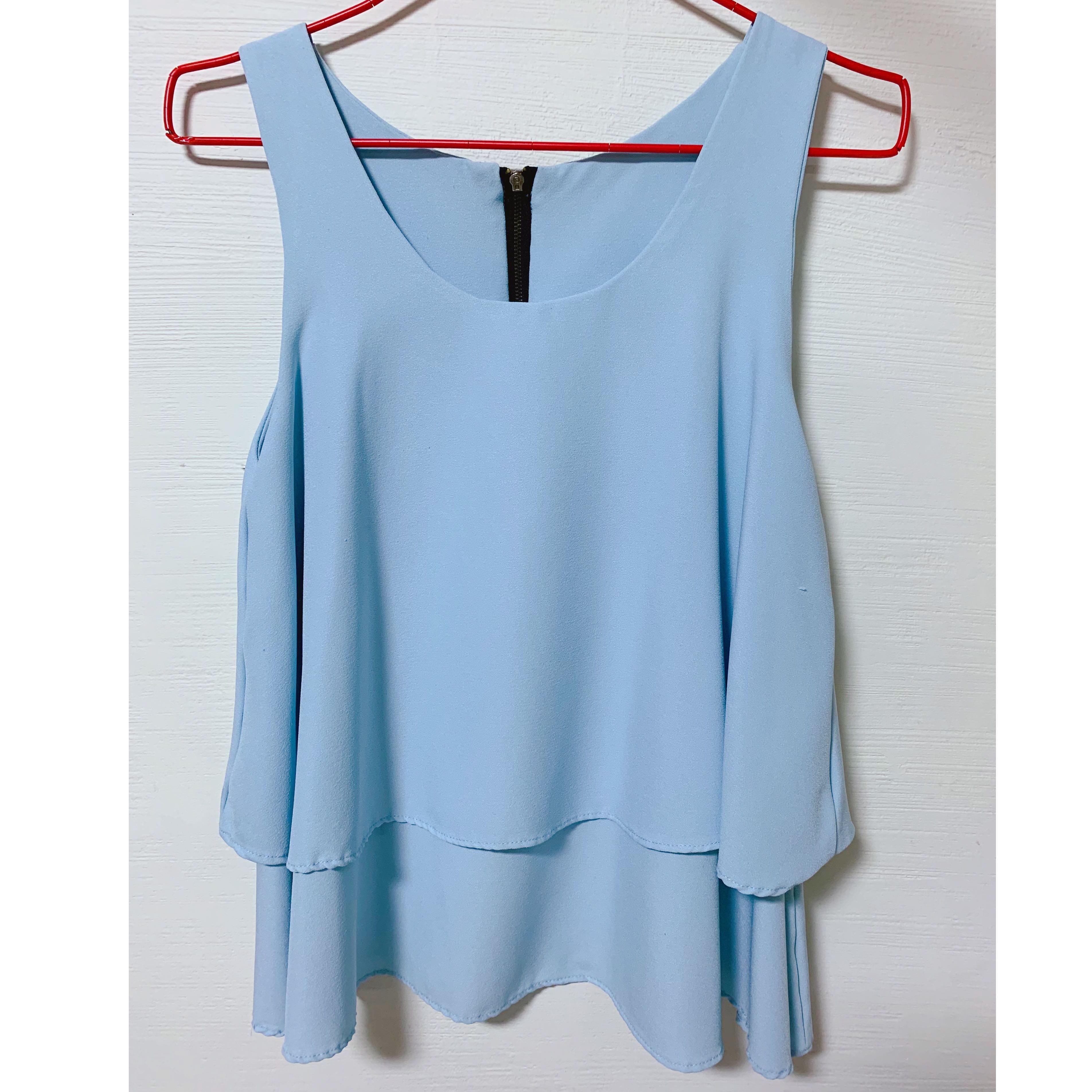 sleeveless pale blue chiffon top