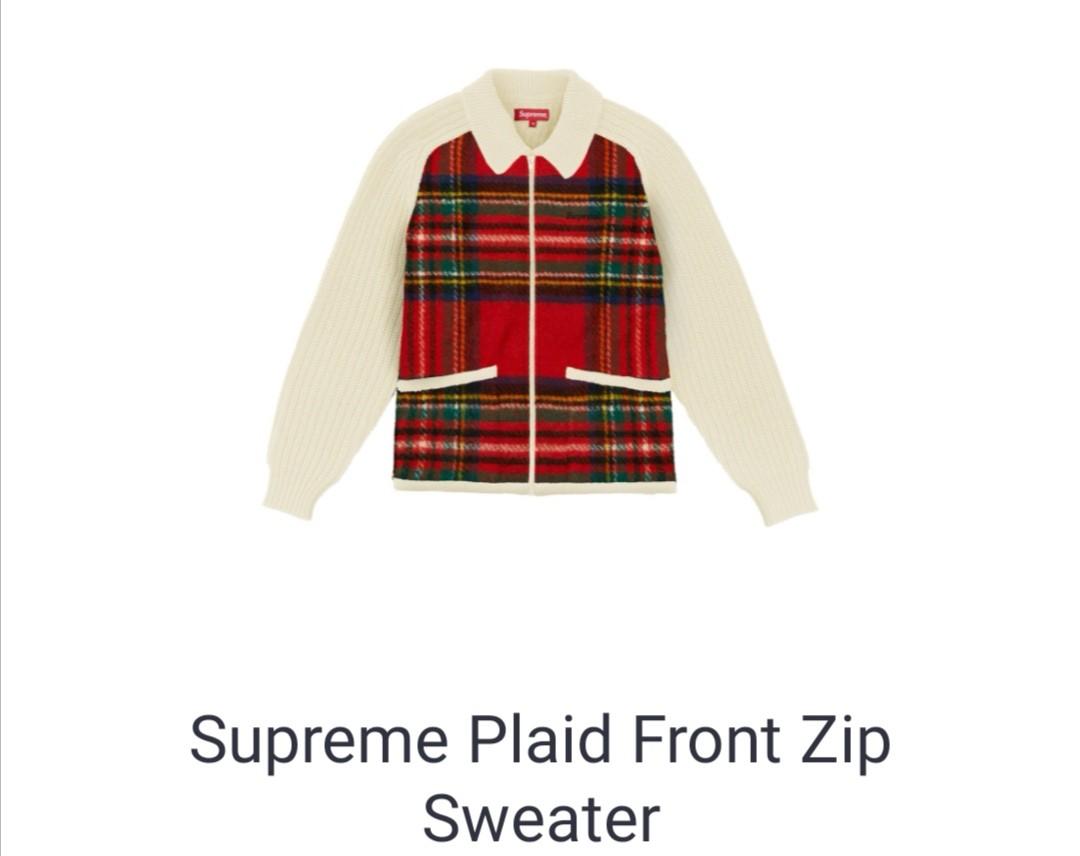 supreme plaid front zip sweater