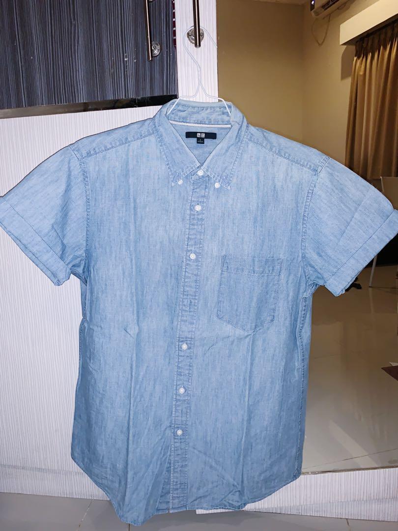 Uniqlo Denim Short Sleeve Shirt, Fesyen 