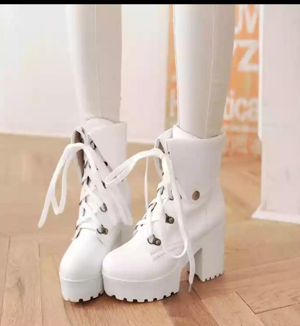 White chunky clearance ankle boots