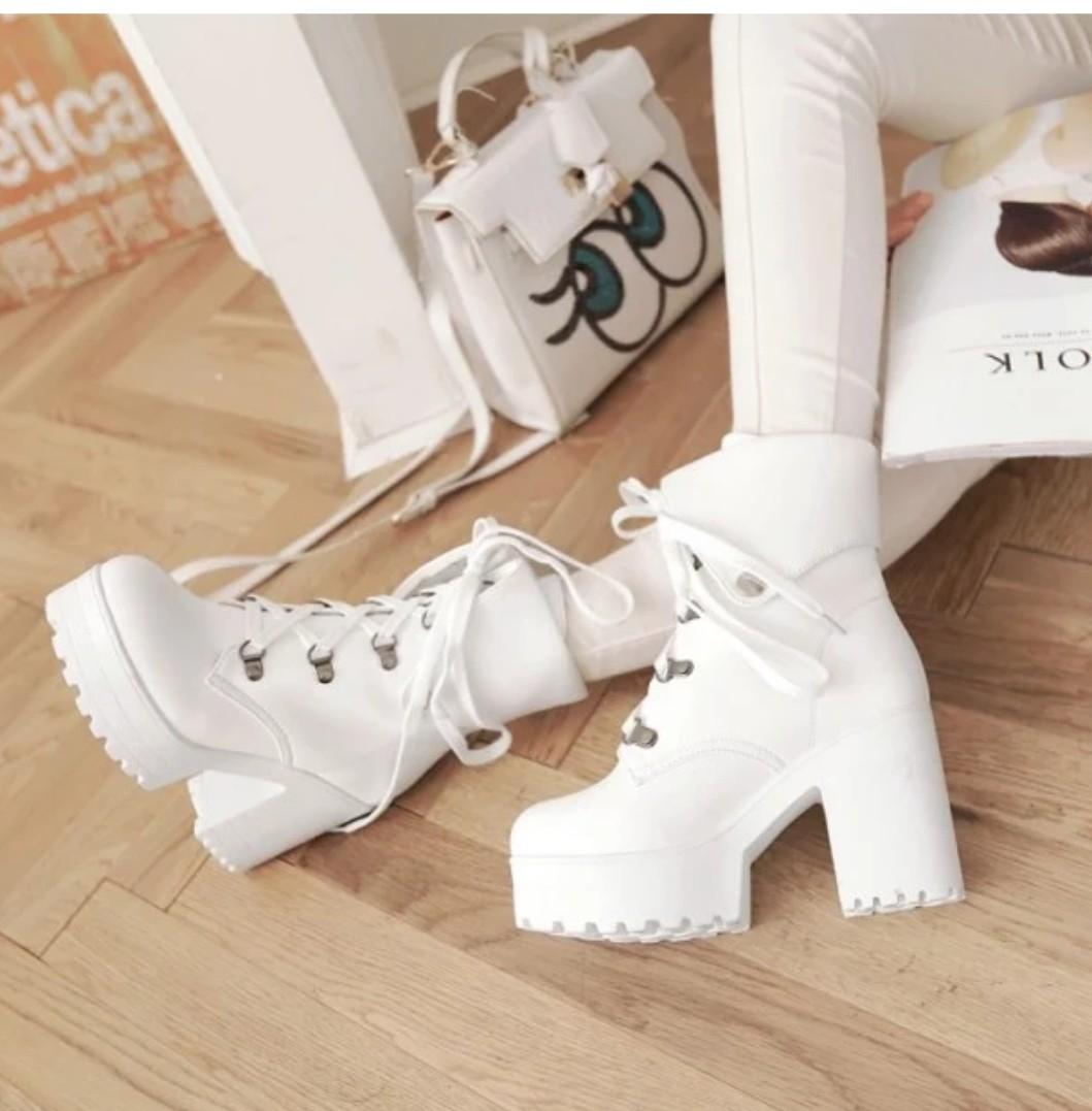 White lolita ankle boots