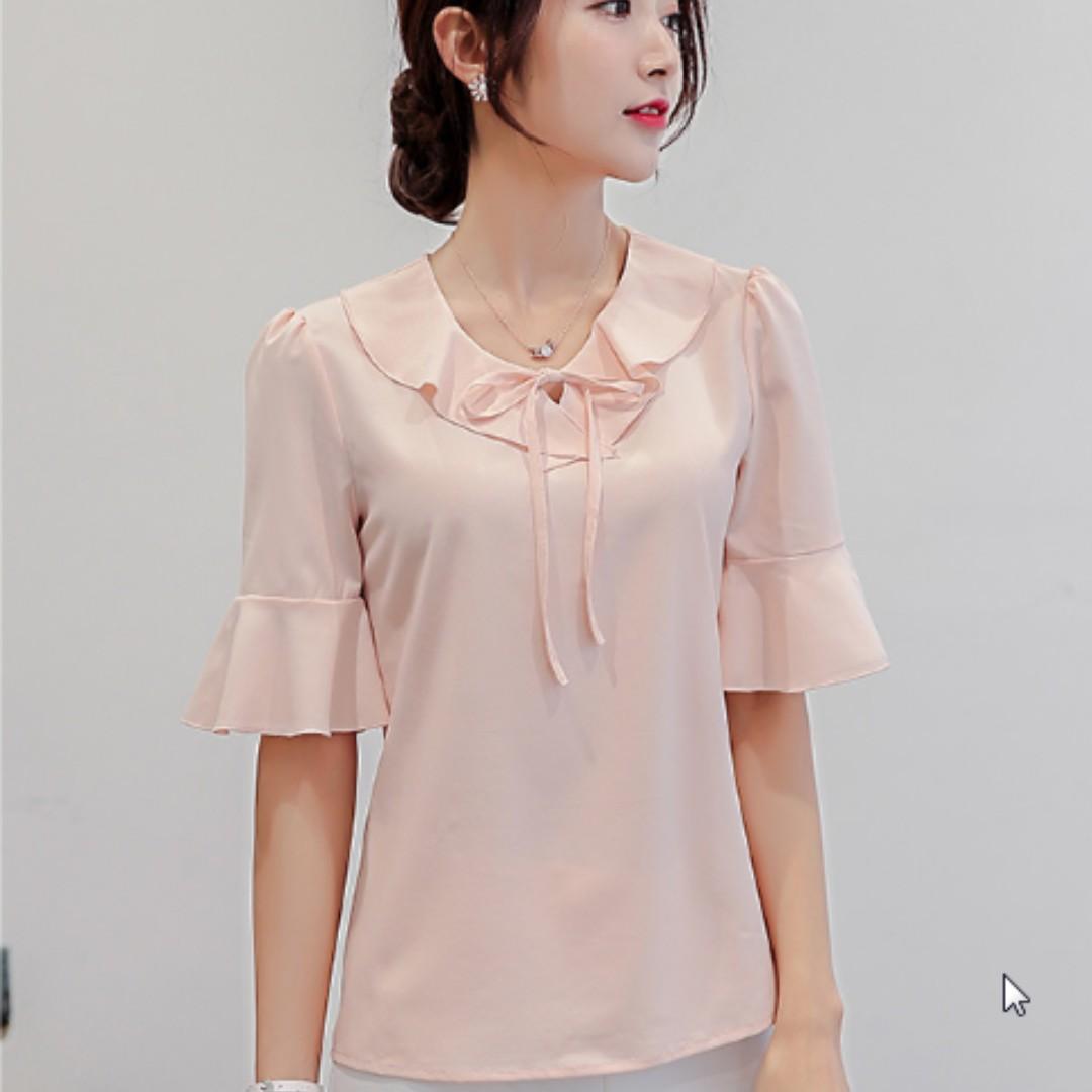Women Korean Fashion Simple Casual Chiffon Short Sleeved Summer