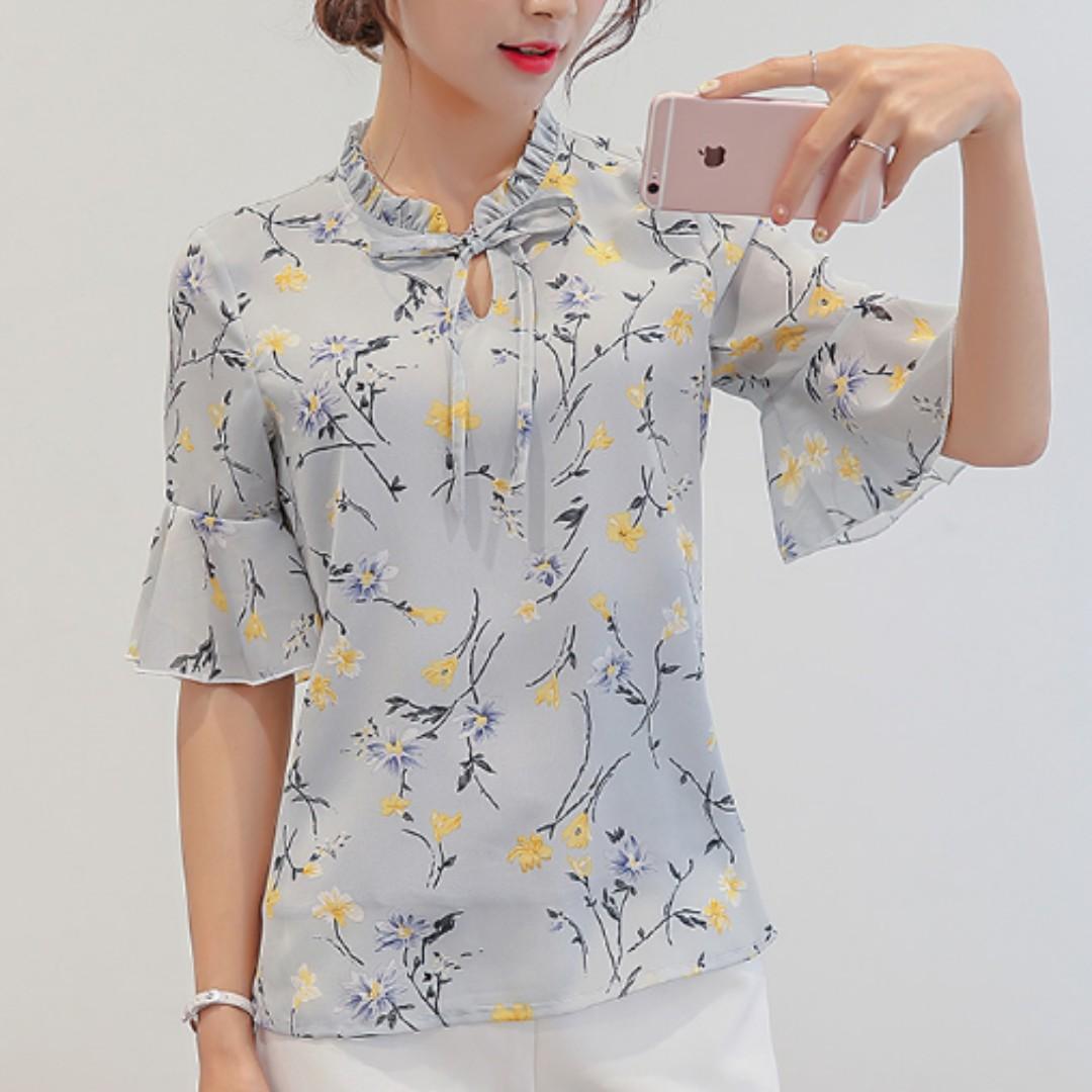 Women Korean Fashion Simple Casual Chiffon Short Sleeved Summer