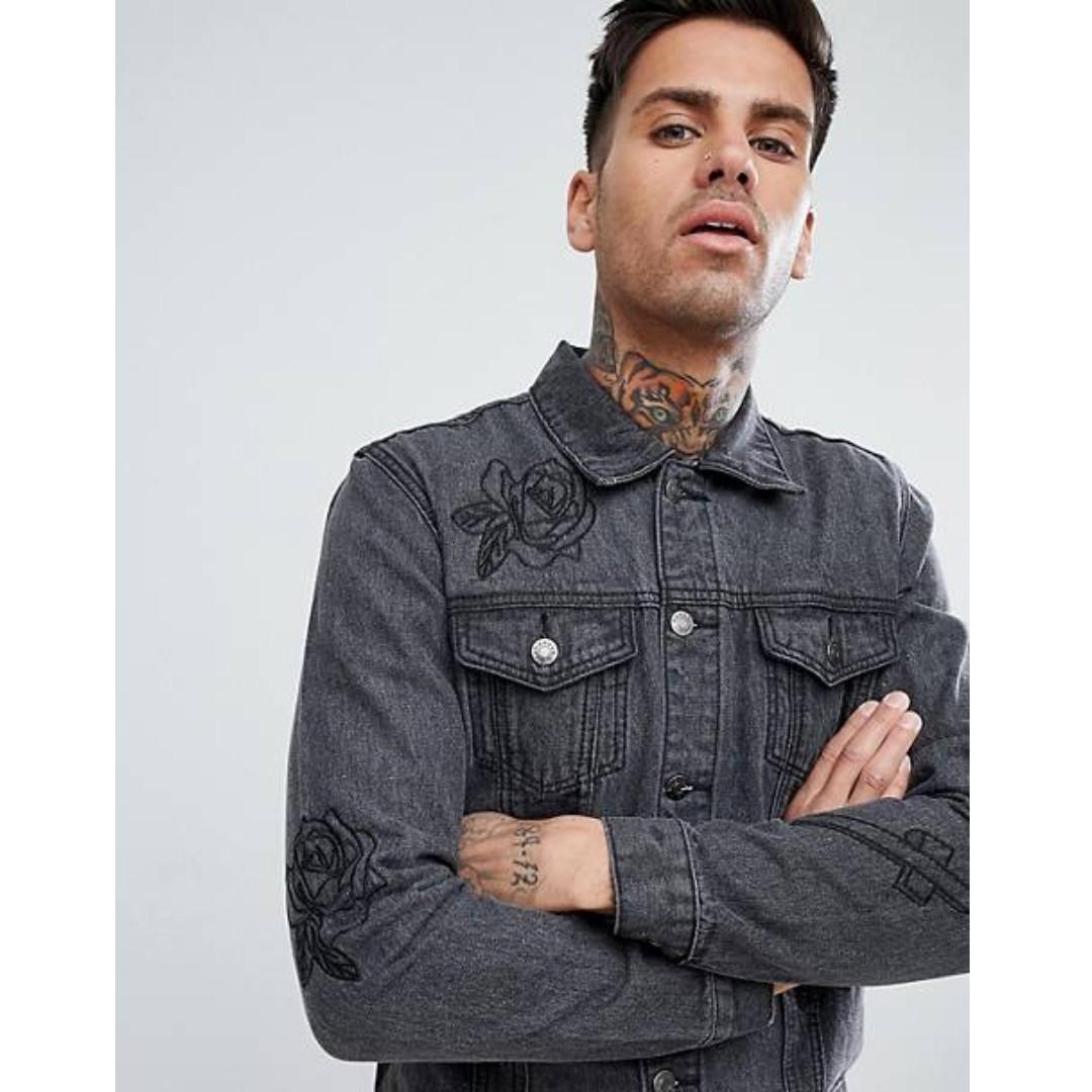 rose embroidered denim jacket mens