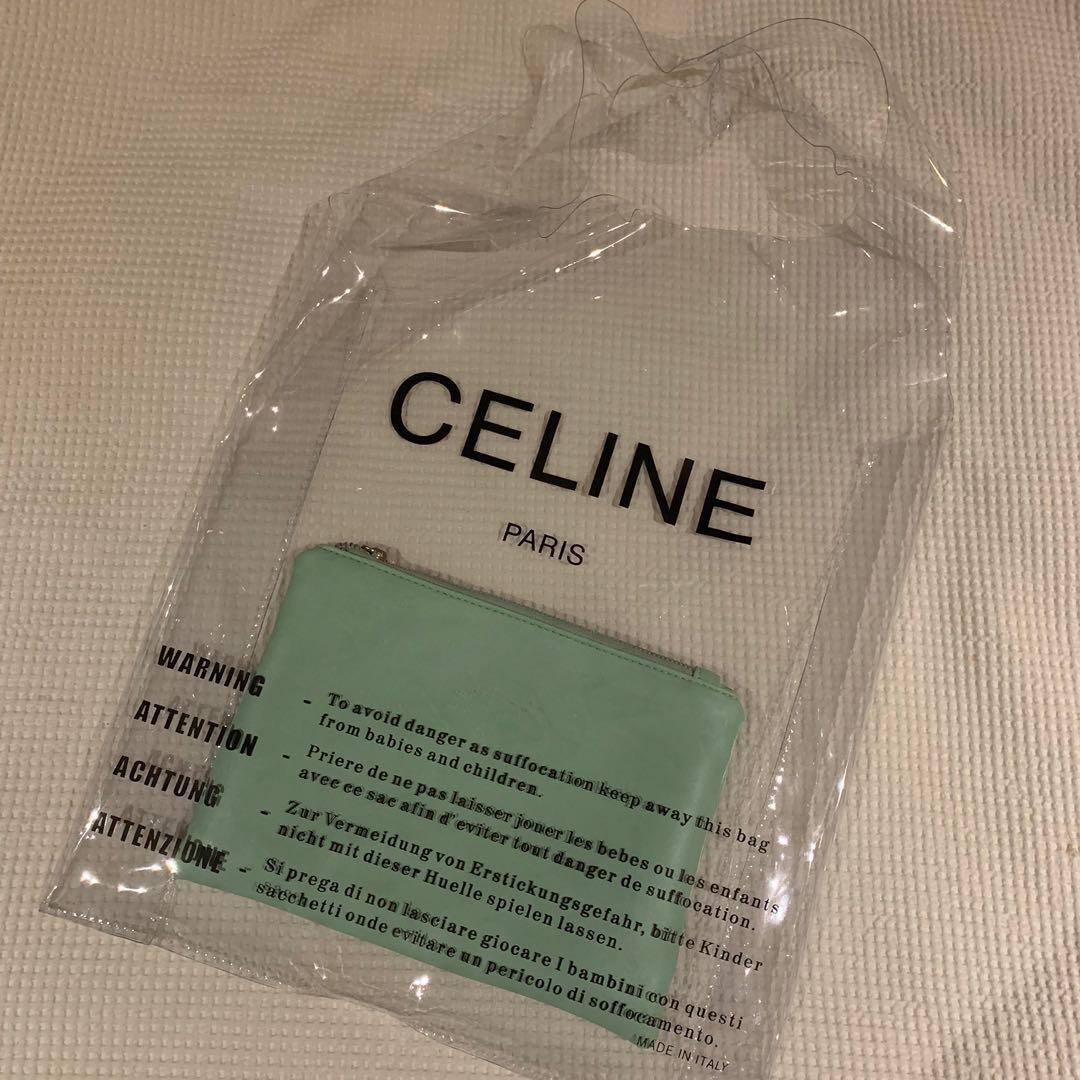 CELINE clear PVC plastic tote bag with a mint green handbag