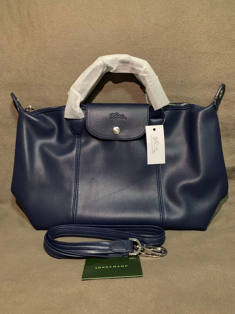 Longchamp Le Pliage Cuir Medium Leather Top Handle' In Blue, ModeSens