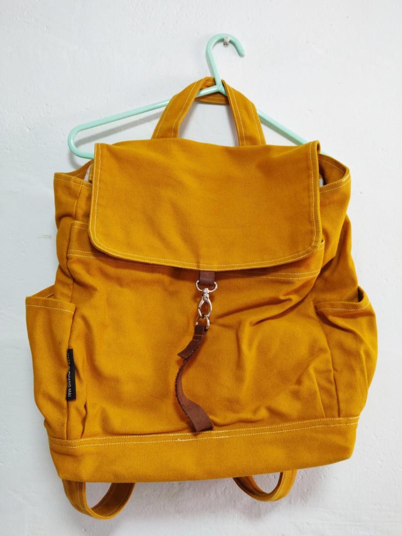 With Postage Fee Mustard Yellow Canvas Backpack Diaper Bag Shoulder Bag Tote Bag Women S Fashion Bags Wallets Backpacks On Carousell