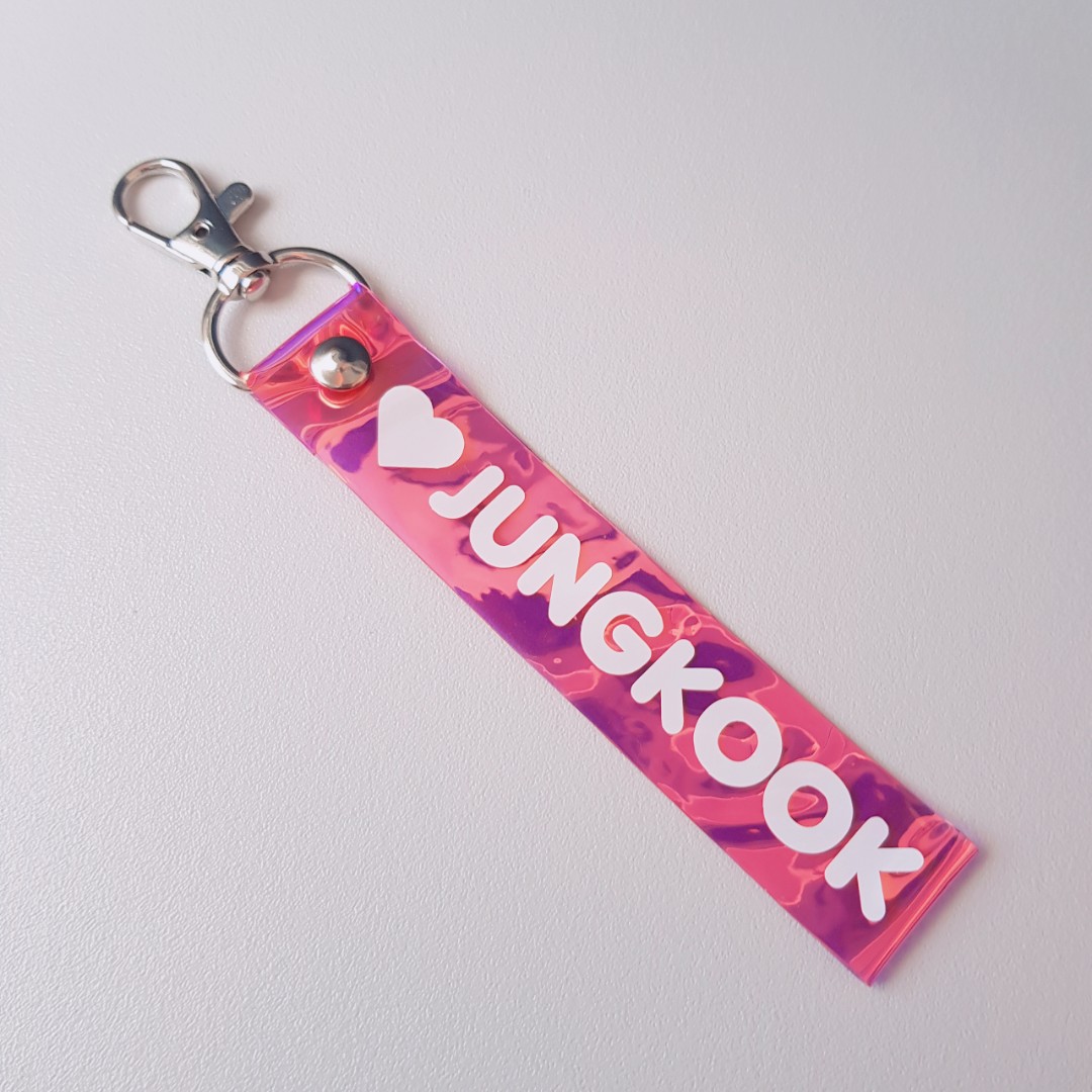 [ONHAND] BTS Jungkook Army Bomb Pink Holo Wrist Strap, Hobbies & Toys