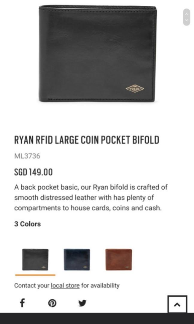 RYAN RFID LARGE COIN POCKET BIFOLD, Men's Fashion, Watches