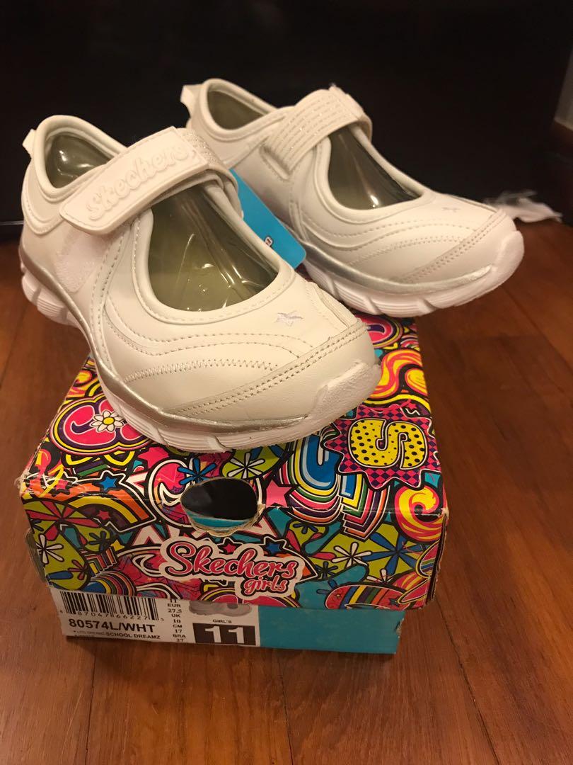 Skechers white school shoes NEW US11 Euro 27.5 Babies Kids Babies Kids Fashion on Carousell