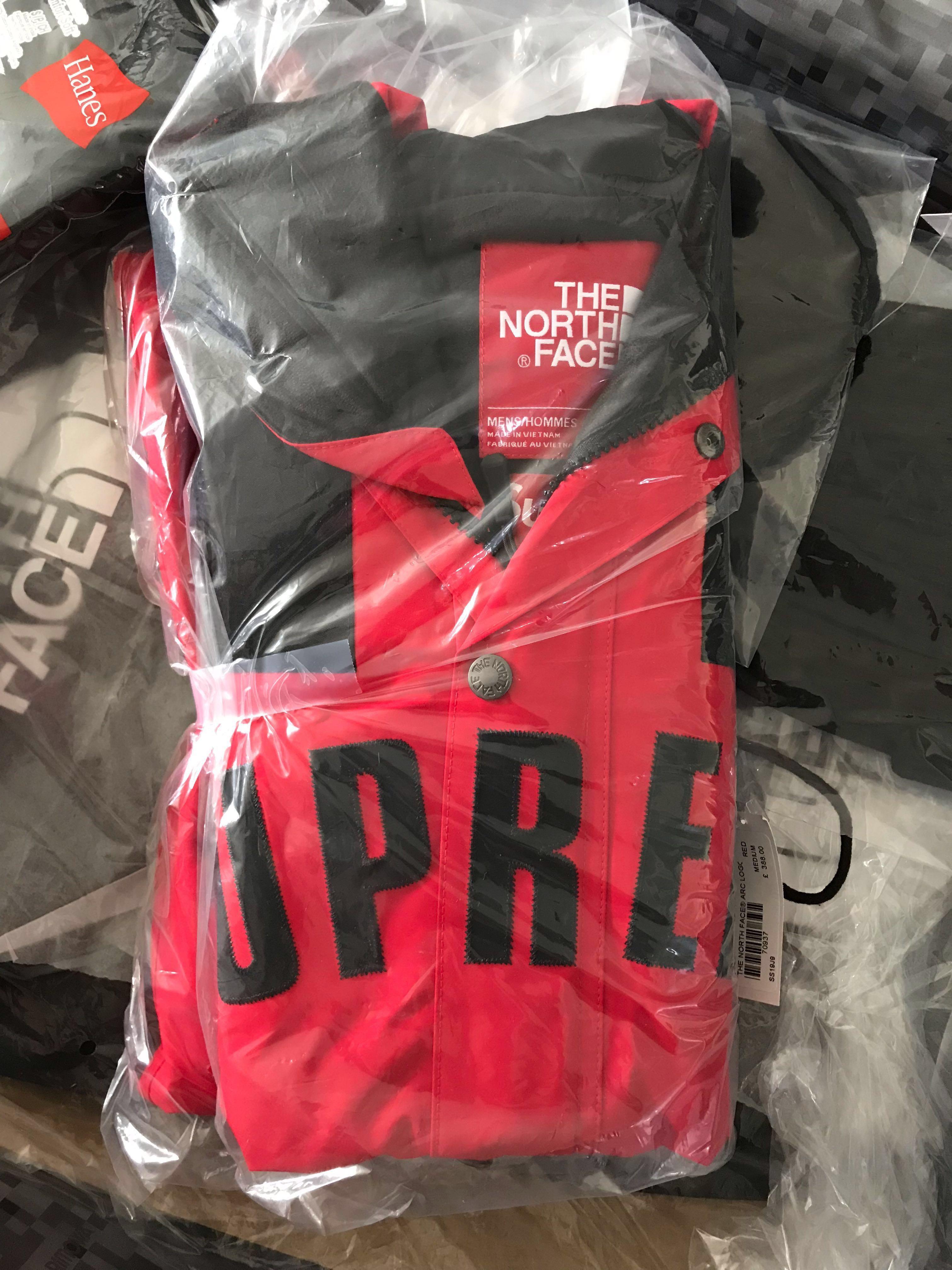 supreme the north face arc logo mountain parka red