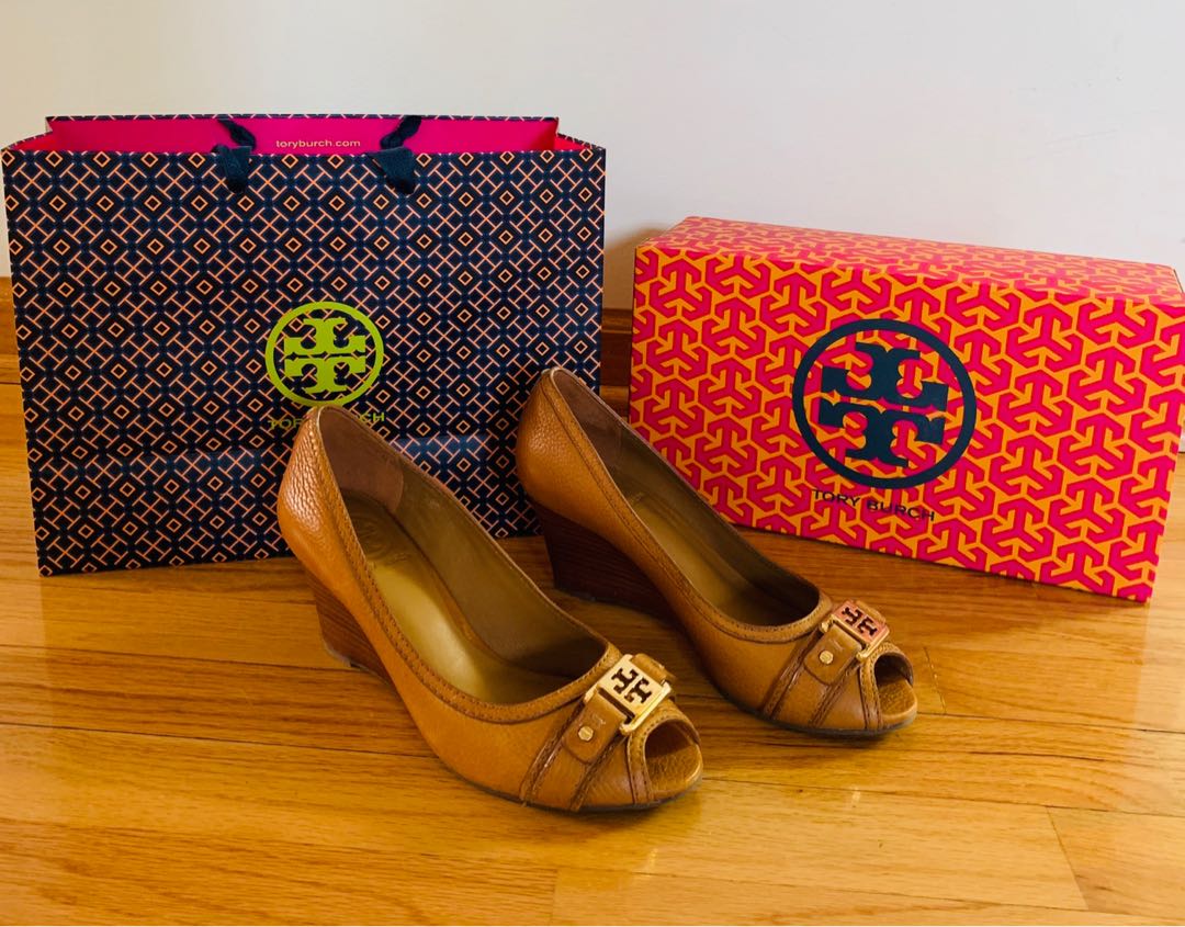 tory burch open toe wedge shoes