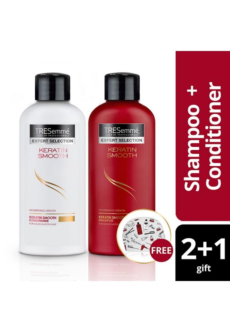 Tresemme Keratin Smooth Shampoo and Conditioner Travel Kit with FREE POUCH,  Beauty & Personal Care, Hair on Carousell