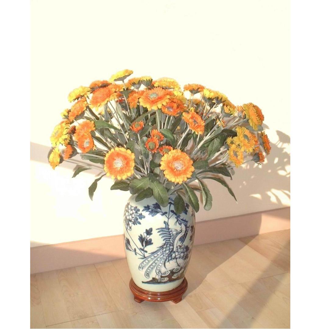 16 Pot Marigold Artificial Flowers Without Vase Home
