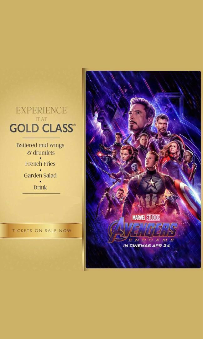 28 Apr 1 Pair Avengers Endgame Gold Class Tickets Entertainment Events Concerts On Carousell Endgame.' to celebrate and thank the fans who have invested so deeply in the mcu, the filmmakers and talent from marvel studios' avengers: 28 apr 1 pair avengers endgame gold class tickets