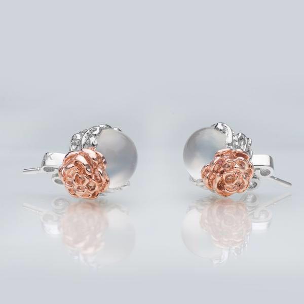 Choo Yilin Flower Jade Studs Moonstone 18KT Gold Further Price Reduction Women s Fashion Jewelry Organisers Earrings on Carousell