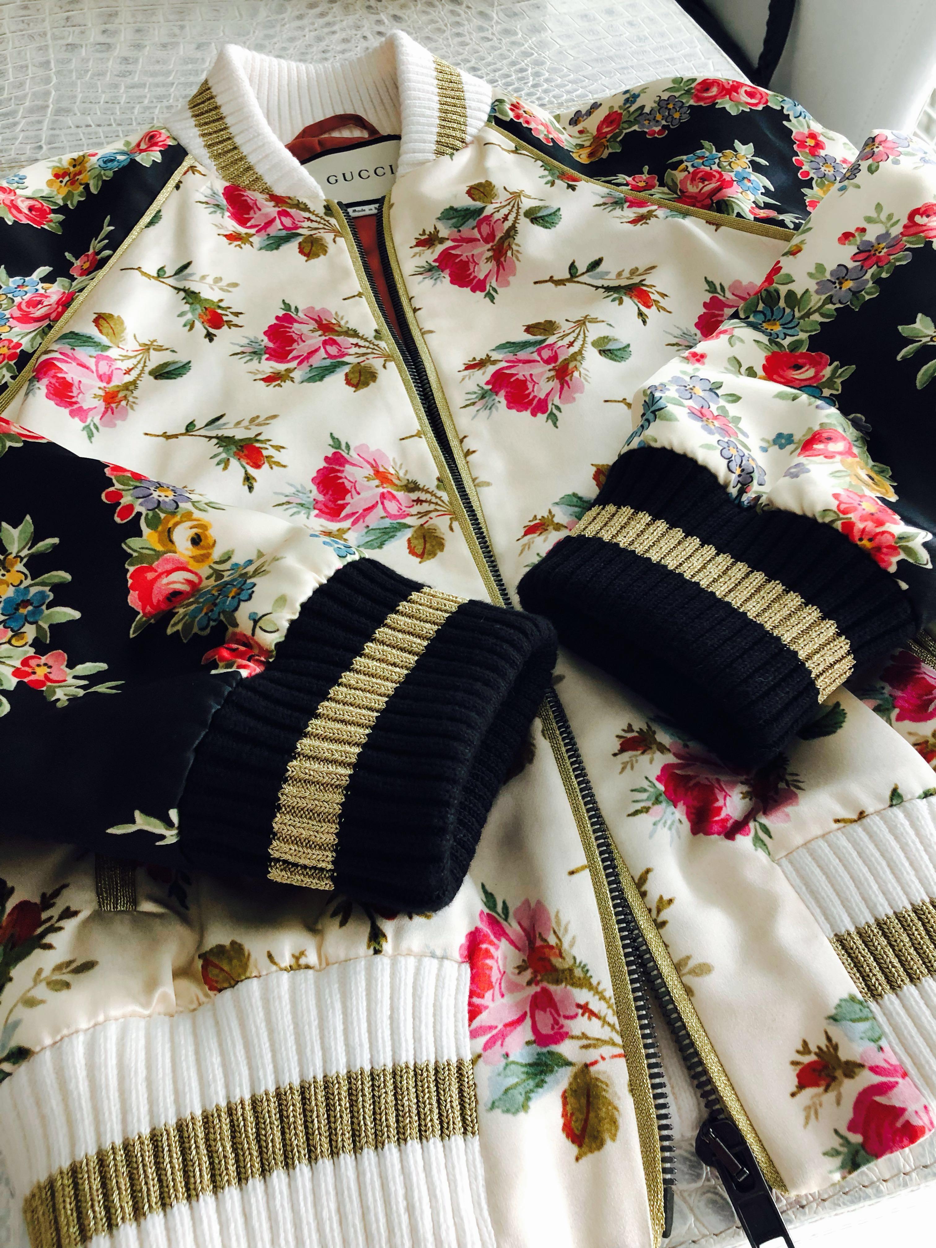 Gucci Rose Print Silk Bomber Jacket Carousell