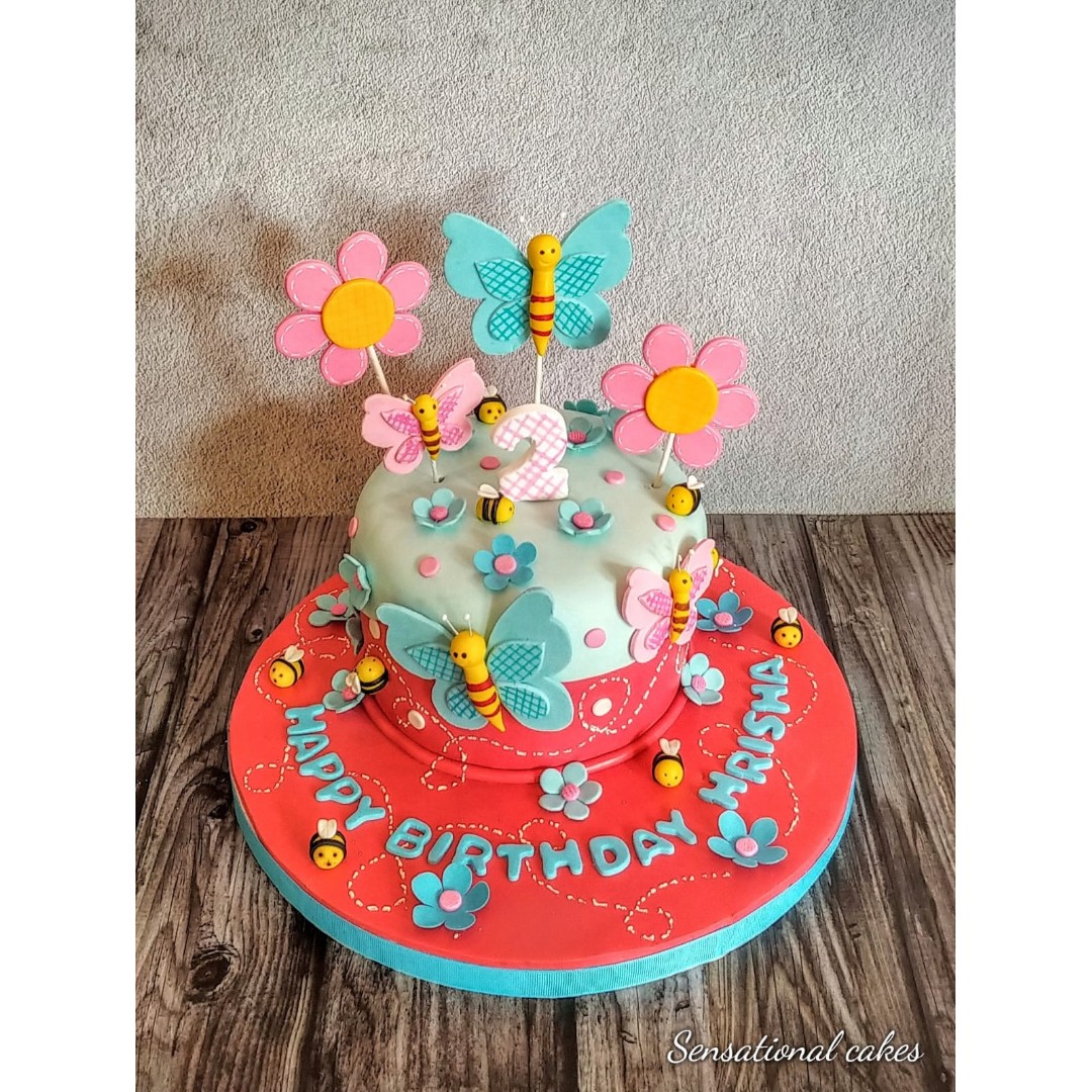Kiddie Butterfly And Flora Design Girls Birthday Theme Custom 3d