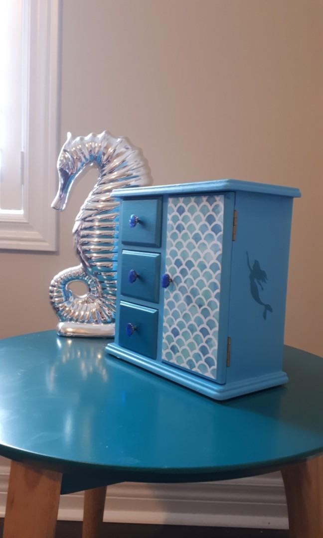 Little Mermaid Refinished Girls Wood Jewellery Box Home