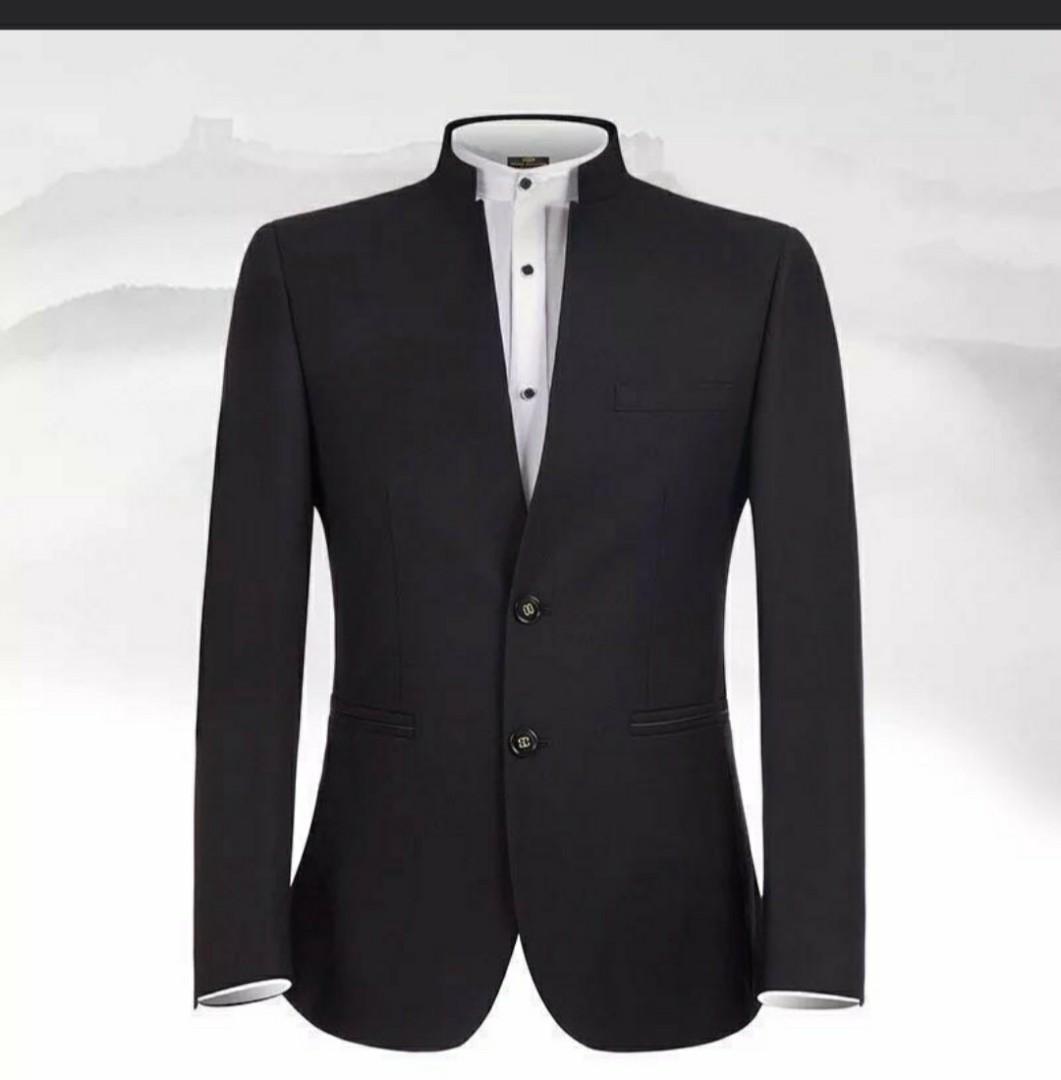 Men's 2 Piece Black 4 Button Mandarian Collar Suits main image 1