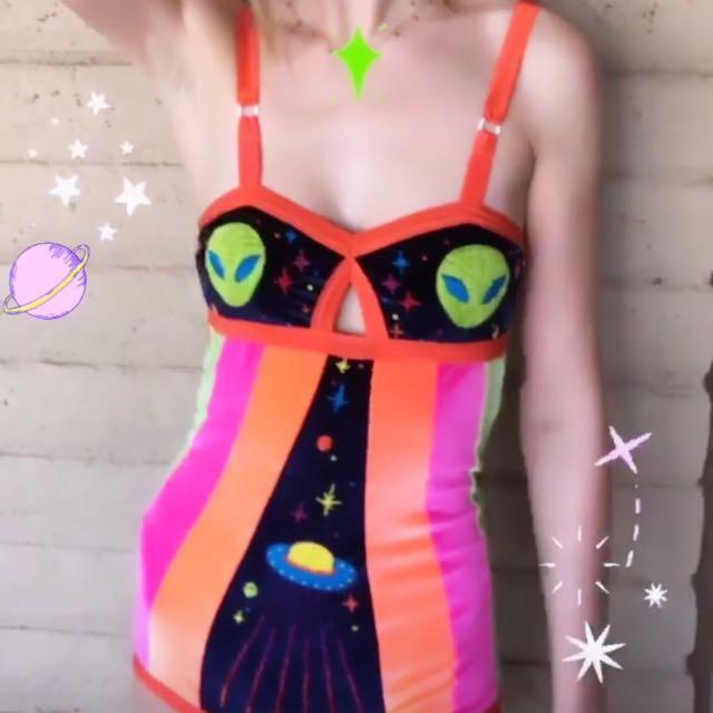 Neon alien hand embroidery handmade bodysuit solstice intimates