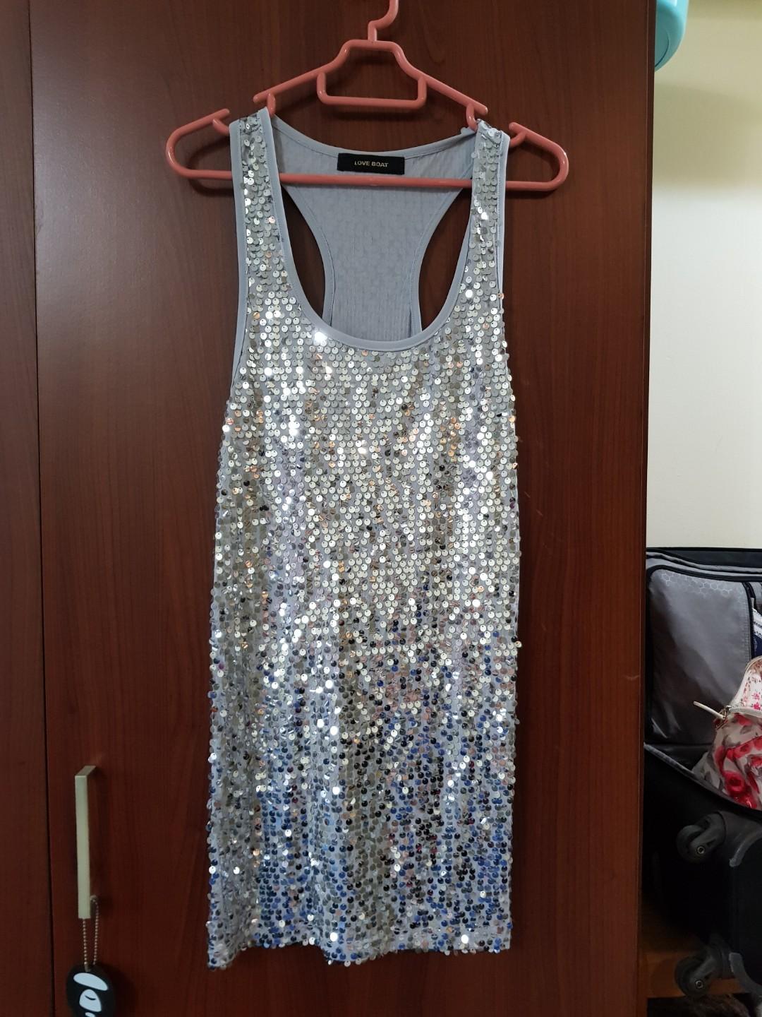 silver sequin sleeveless top