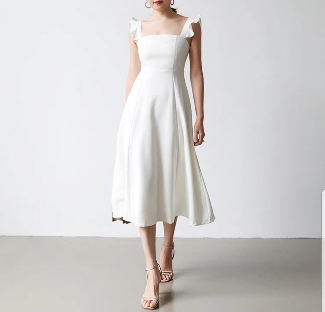 white strap midi dress