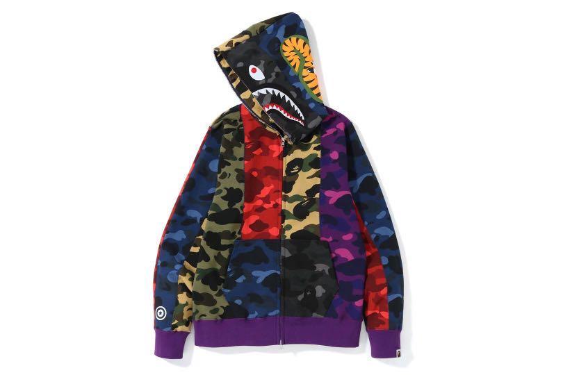bape mix camo crazy shark full zip hoodie